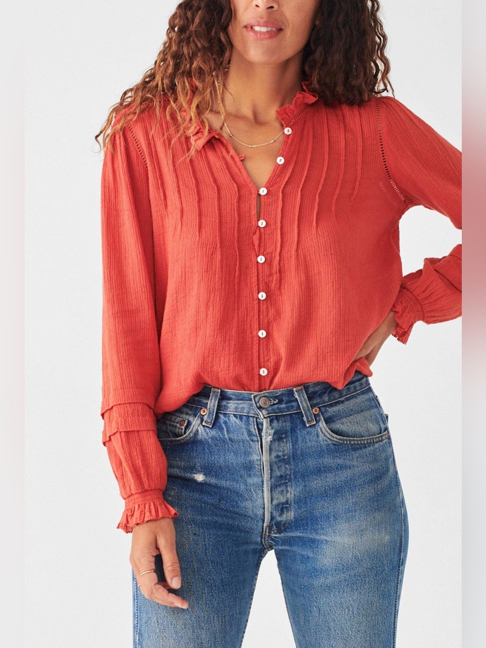 Faherty | Willa Top | Textured Swiss Dot |‎  Coral | Sample | Women’s Size Size